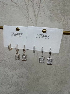 Altın Kaplama Baget Taşlı Üçlü Set Küpe