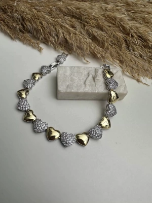 Altın Kaplama Çift Renk Kalp Detay Bileklik