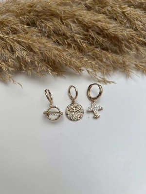 Altın Kaplama Gezegen Detay Üçlü Set Küpe