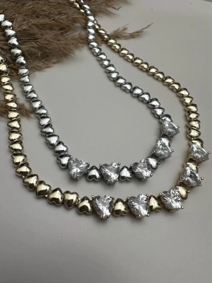 Altın Kaplama Kalp Taşlı Kolye