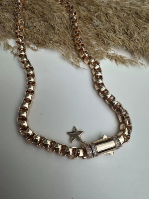 Altın Kaplama Kararmaz Tasarım Yıldız Taşlı Kalın Kolye