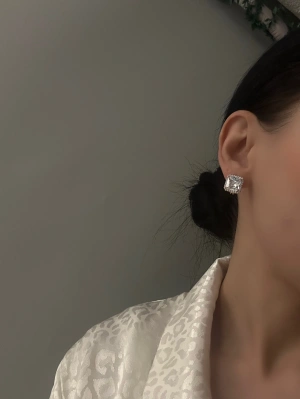 Altın Kaplama Kare Taşlı Halka Küpe