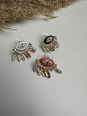 Altın Kaplama Mineli Göz Taş Sallantılı Küpe