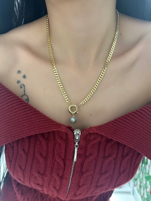 Altın Kaplama Nazarlı Taşlı Tasarım Kolye