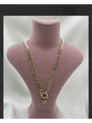 Altın Kaplama Nazarlı Taşlı Tasarım Kolye