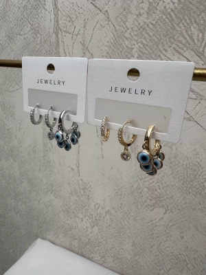 Altın Kaplama Nazarlı Üçlü Set Küpe