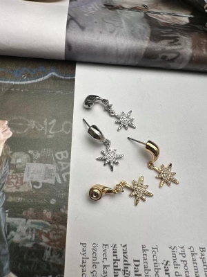 Altın Kaplama Tasarım İkili Kuzey Yıldızlı Küpe