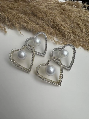 Altın Kaplama Tasarım Taşlı İnci Kalp Küpe