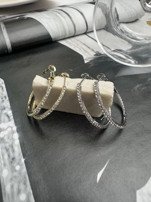 Altın Kaplama Taşlı Halka Küpe (Küçük Boy)