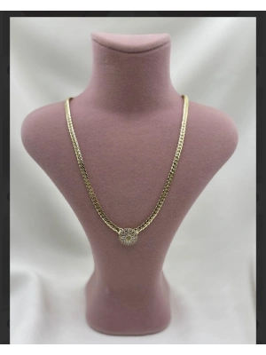 Altın Kaplama Taşlı Yassı Zincir Model Kolye