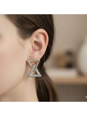 Altın Kaplama Üçgen Model Tasarım Küpe