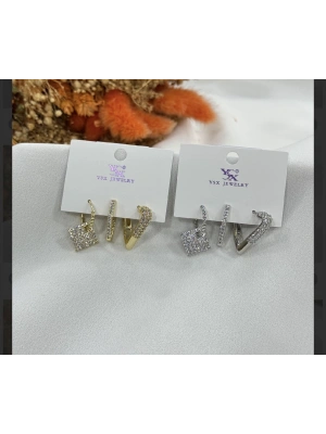 Altın Kaplama Üçlü Set Küpe