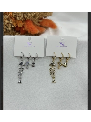 Altın Kaplama Üçlü Set Küpe