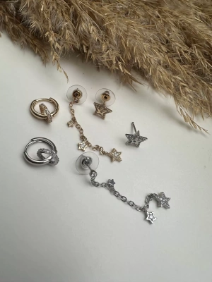 Altın Kaplama Yıldız Sallantılı Üçlü Set Küpe