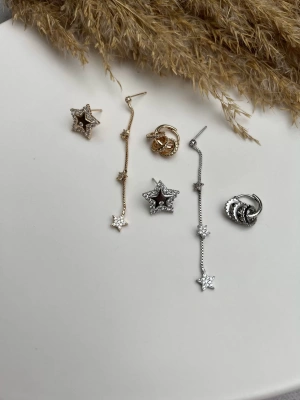 Altın Kaplama Yıldız Sallantılı Üçlü Set Küpe