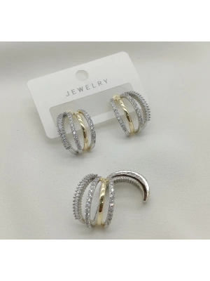 Baget Taşlı Çoklu Altın Kaplama Küpe