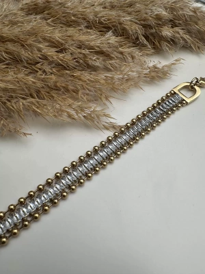 Çelik Baget Taşlı Toplu Zincir Bileklik