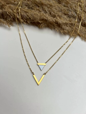 Çelik Kararmaz ikili Üçgen Kolye