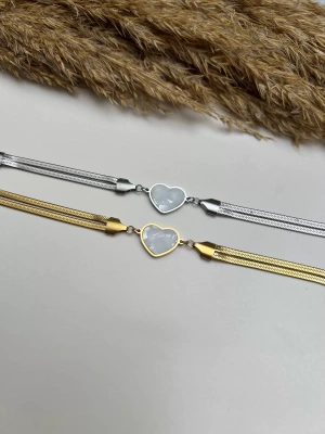 Çelik Kararmaz Mineli Kalp Detaylı İtalyan Zincir Bileklik