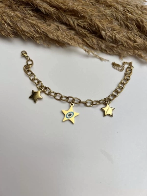 Çelik Kararmaz Yıldız Sallantılı Nazar Detaylı Bileklik