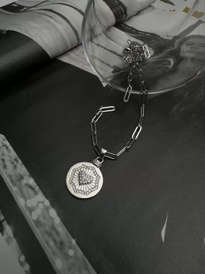 Çelik Plakası Kalpli Taşlı Kolye