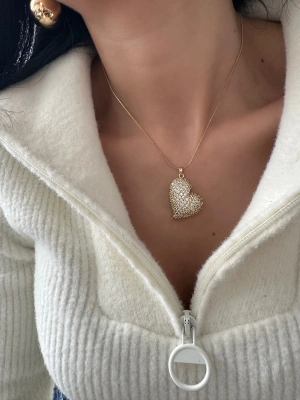 Çelik Taşlı Asimetrik Kalp Kolye