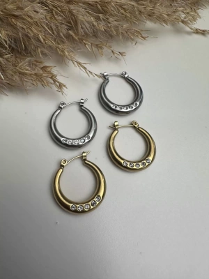 Çelik Taşlı Halka Küpe