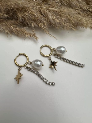 Çelik Taşlı İncili Kuzey Yıldızı Küpe