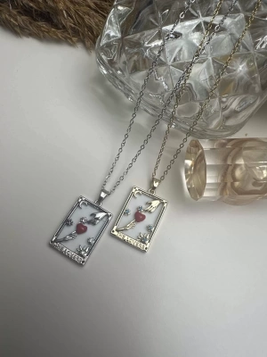 Çelik The Lovers Tasarım Kırmızı Kalp Kolye