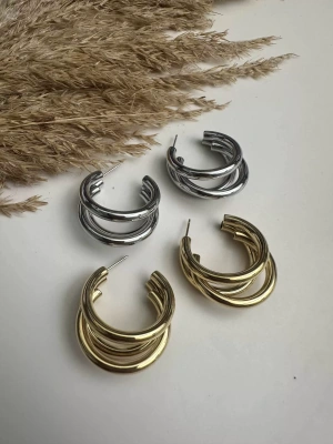 Çelik Üçlü Halka Görünüm Küpe