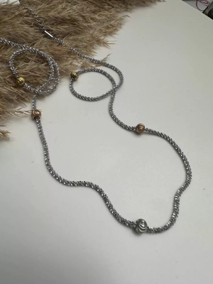 Çelik Uzun Çift Renk Top Detay Kolye