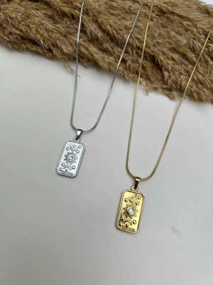 Çelik Vintage Taş Model Plaka Kolye