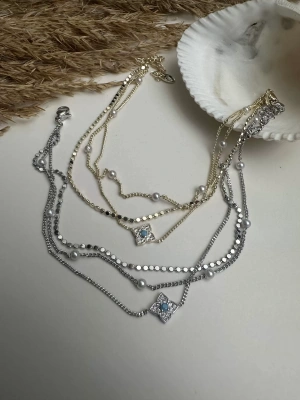 Çoklu Zincir İnci Çiçek Halhal