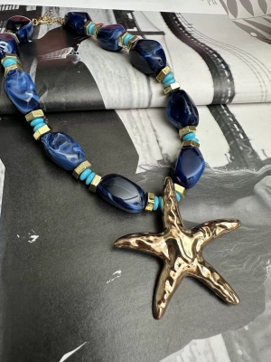 Deniz Yıldızı Tasarım Plaka Boncuk Kolye