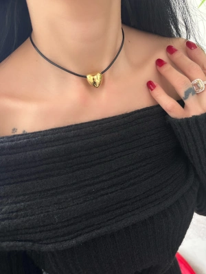 Deri Kordon Kalp Tasarım Kolye