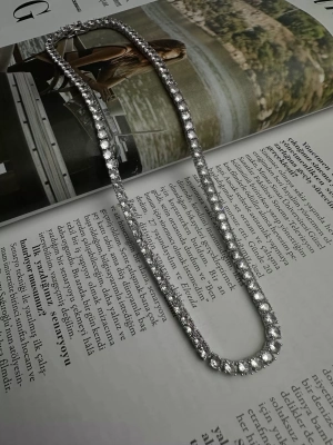 Döküm İri Zirkon Taşlı Dönmeyen Su Yolu Kolye