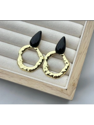 Ezik Plaka Siyah Gold Küpe