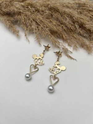 Gold Mickey İnci Küpe