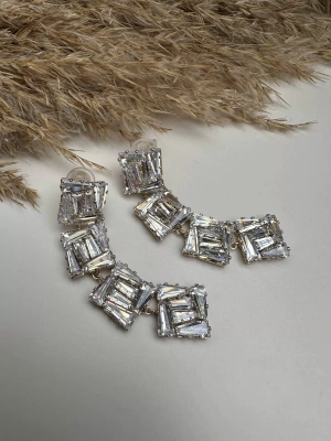 Gümüş Kaplama Tasarım Taşlı Küpe