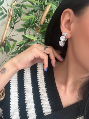 Tasarım Halka Taşlı Altın Kaplama Küpe