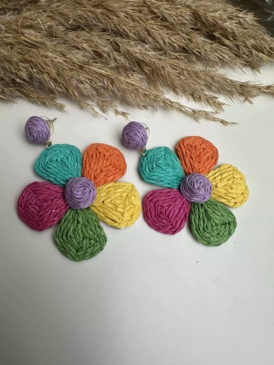 Hasır Çiçek Tasarım Papatya Model Küpe