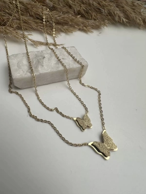 İkili Çelik Kelebek Kolye