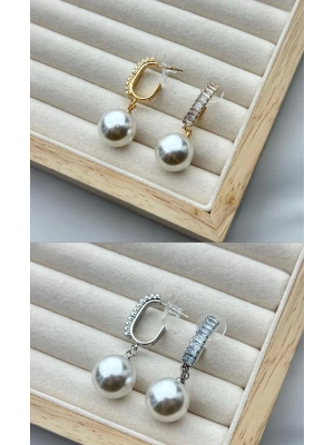 İnci Detay Baget Taşlı Tasarım Küpe