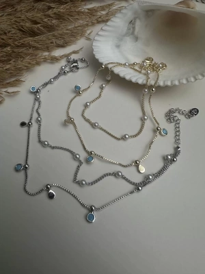 İncili Mavi Taşlı İkili Halhal