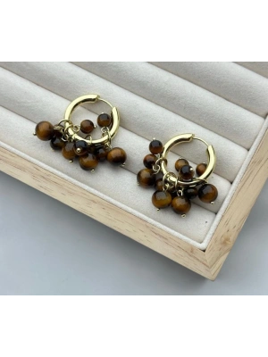 Kahve Boncuk Sallantılı Tasarım Küpe