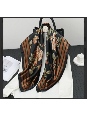 Kahve Tarçın Çiçek Motif 90*90 Fular