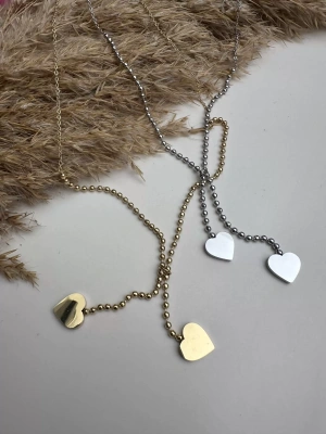 Kalp Plakalı Uzun Çelik Kolye