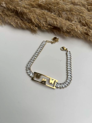 Kararmayan Çelik Baget Taşlı Plakası Kelebek Bileklik