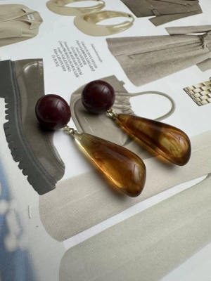 Kemik Model Bordo Kahve Tasarım Küpe