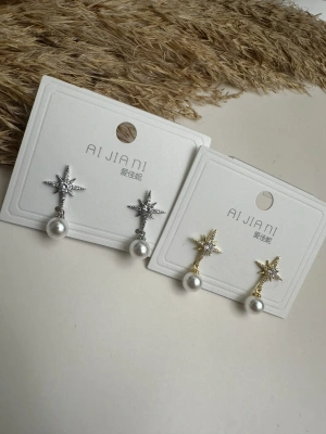 Kuzey Yıldızı İncili Gümüş Kaplama Küpe